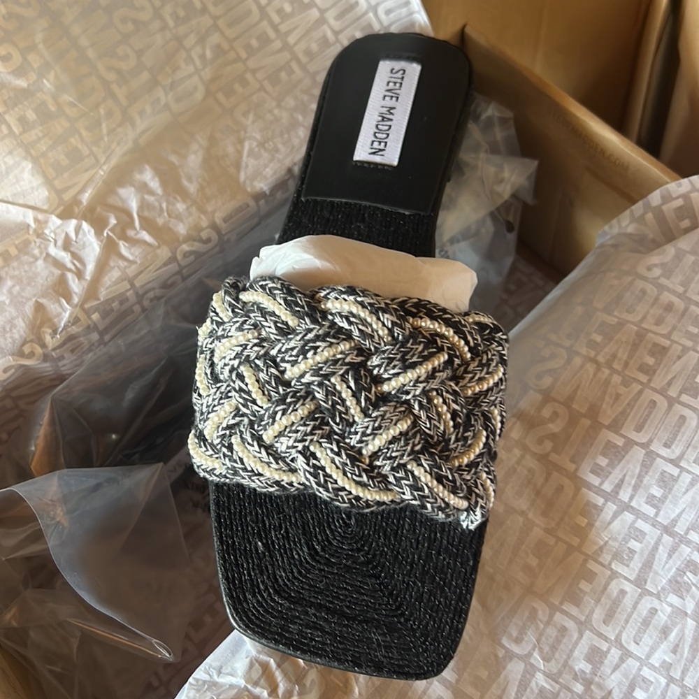 Steve Madden Womens Zeal Woven Slide Black Multi 8M
